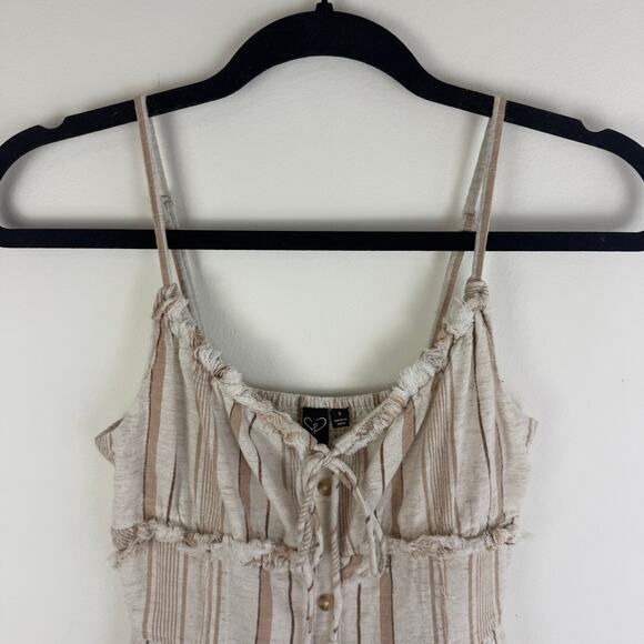 Winsdor Womens Button Striped Spaghetti Strap Cute Skater Beige Mini Dress Small - Picture 4 of 11